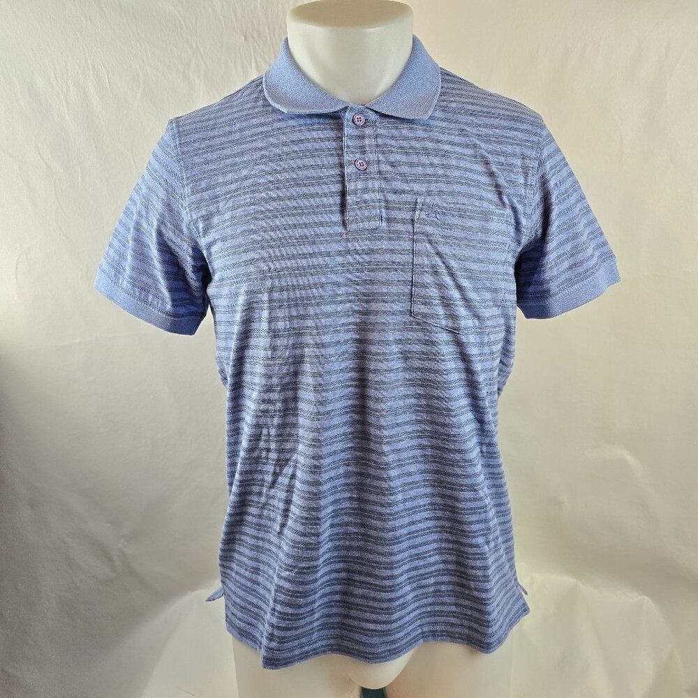 Parx Polo Shirt Mens Medium Blue Striped Golf Cotton Casual Preppy Classic